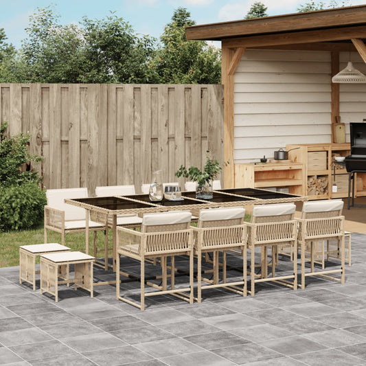 Set da Pranzo da Giardino 13 pz con Cuscini Beige in Polyrattan