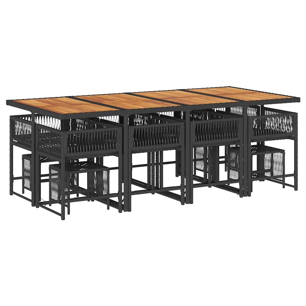 Set da Pranzo da Giardino 13pz con Cuscini Nero in Polyrattan | homemem39