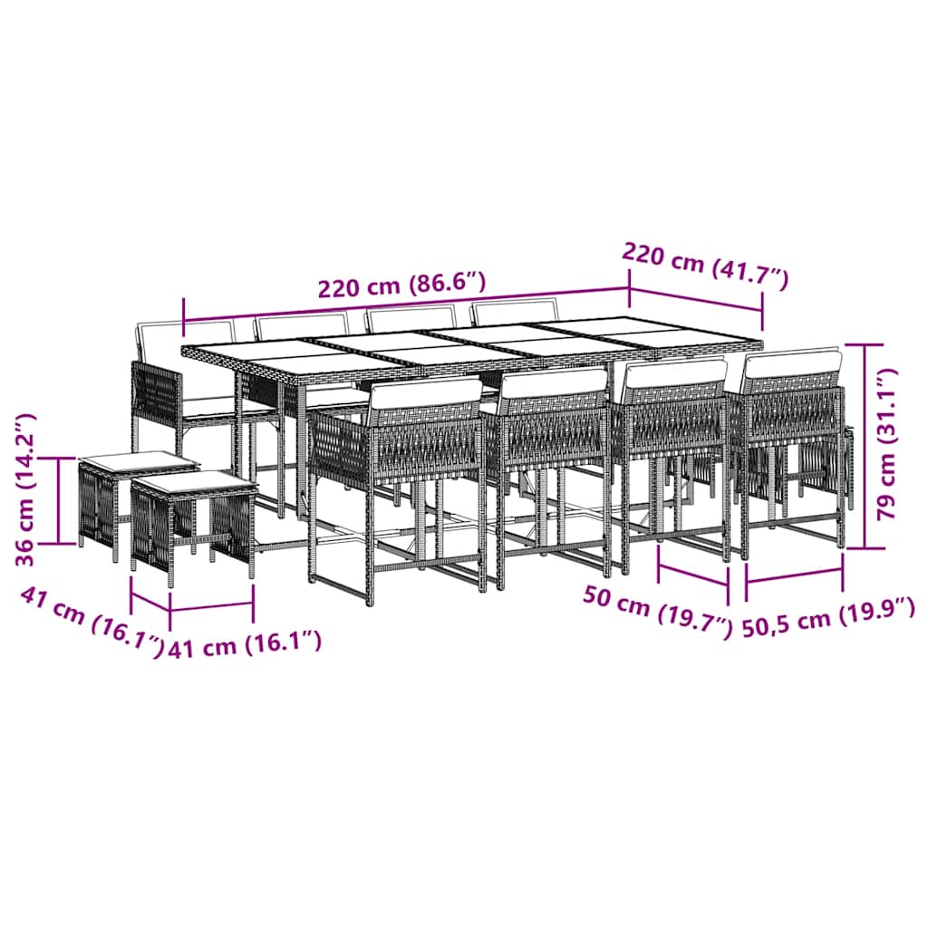 Set da Pranzo da Giardino 13pz con Cuscini Nero in Polyrattan | homemem39