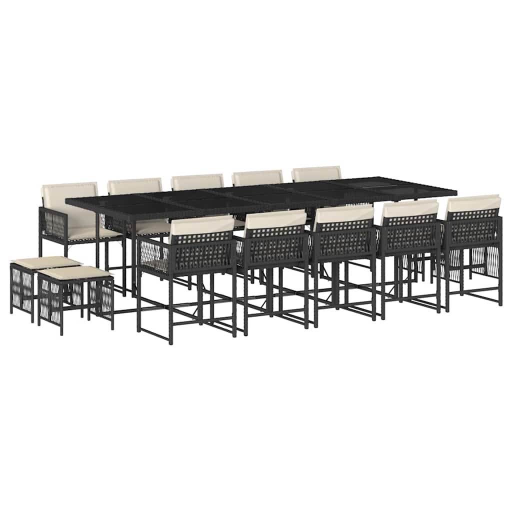 Set da Pranzo da Giardino 15 pz con Cuscini in Polyrattan