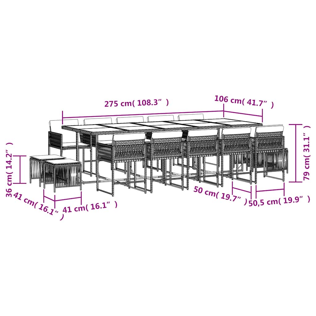Set da Pranzo da Giardino 15 pz con Cuscini Nero in Polyrattan | homemem39