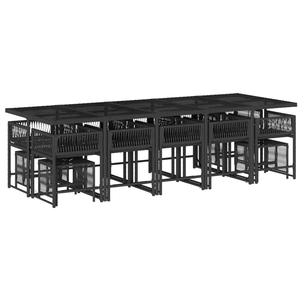 Set da Pranzo da Giardino 15 pz con Cuscini Nero in Polyrattan - homemem39