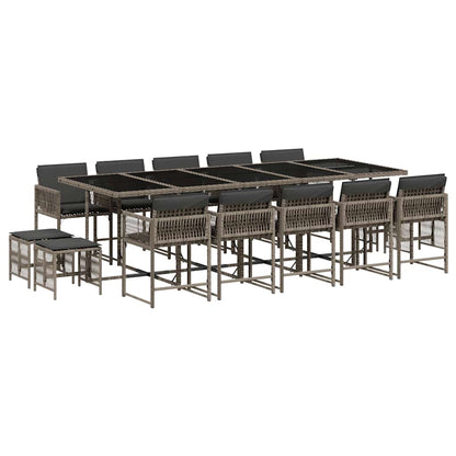 Set da Pranzo da Giardino 15 pz con Cuscini Grigio Polyrattan
