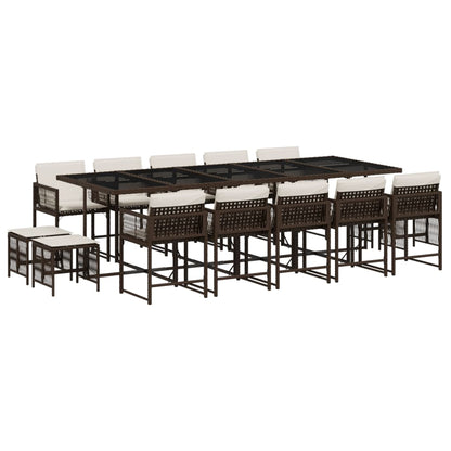 Set da Pranzo da Giardino 15 pz con Cuscini Marrone Polyrattan - homemem39