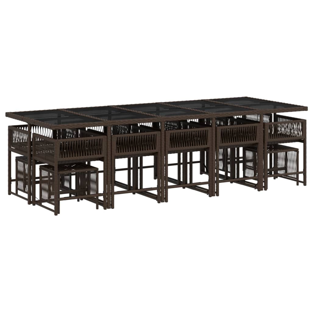 Set da Pranzo da Giardino 15 pz con Cuscini Marrone Polyrattan - homemem39