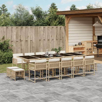 Set da Pranzo da Giardino 15 pz con Cuscini Beige in Polyrattan - homemem39