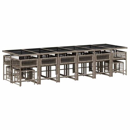 Set da Pranzo da Giardino 17pz con Cuscini Grigio in Polyrattan