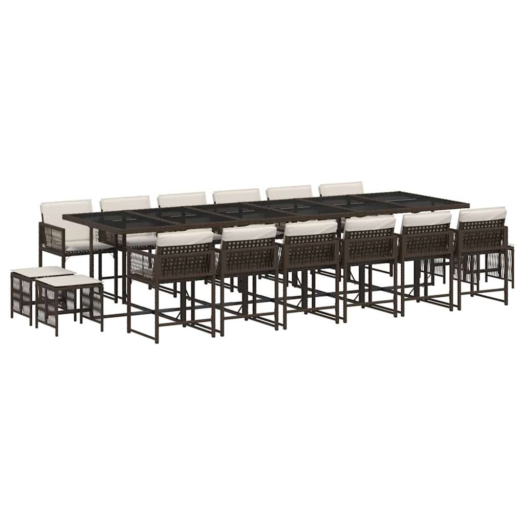 Set da Pranzo da Giardino 17 pz con Cuscini Marrone Polyrattan