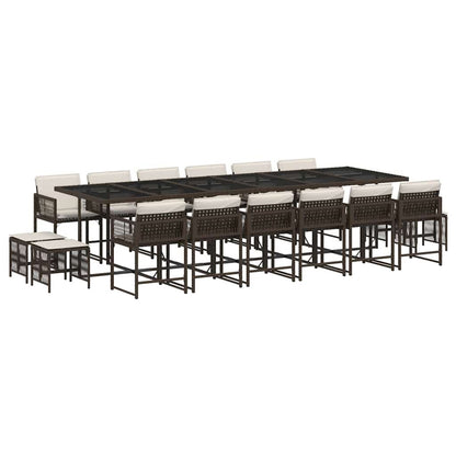 Set da Pranzo da Giardino 17 pz con Cuscini Marrone Polyrattan