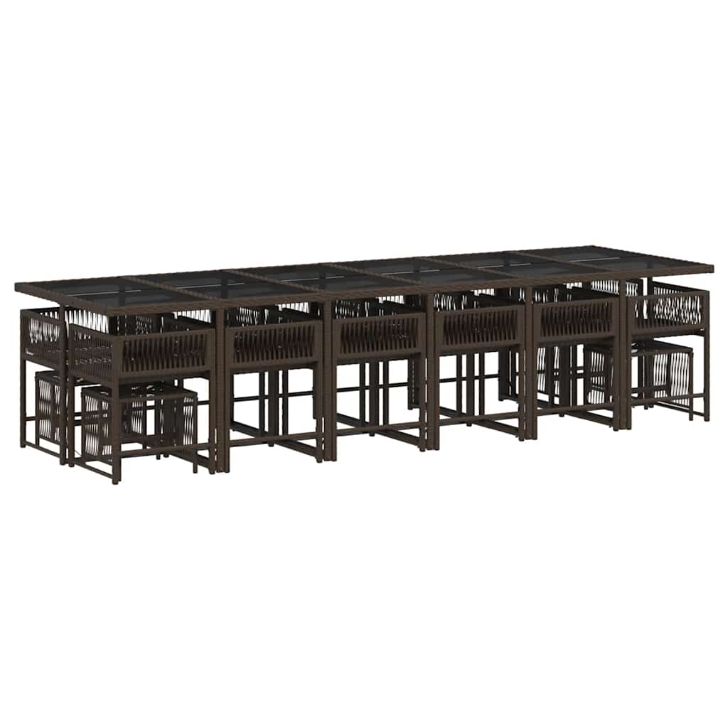 Set da Pranzo da Giardino 17 pz con Cuscini Marrone Polyrattan