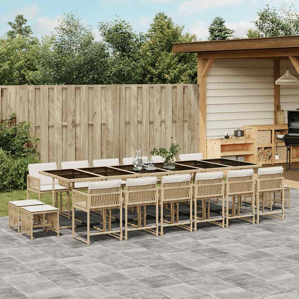 Set da Pranzo da Giardino 17 pz con Cuscini Beige in Polyrattan