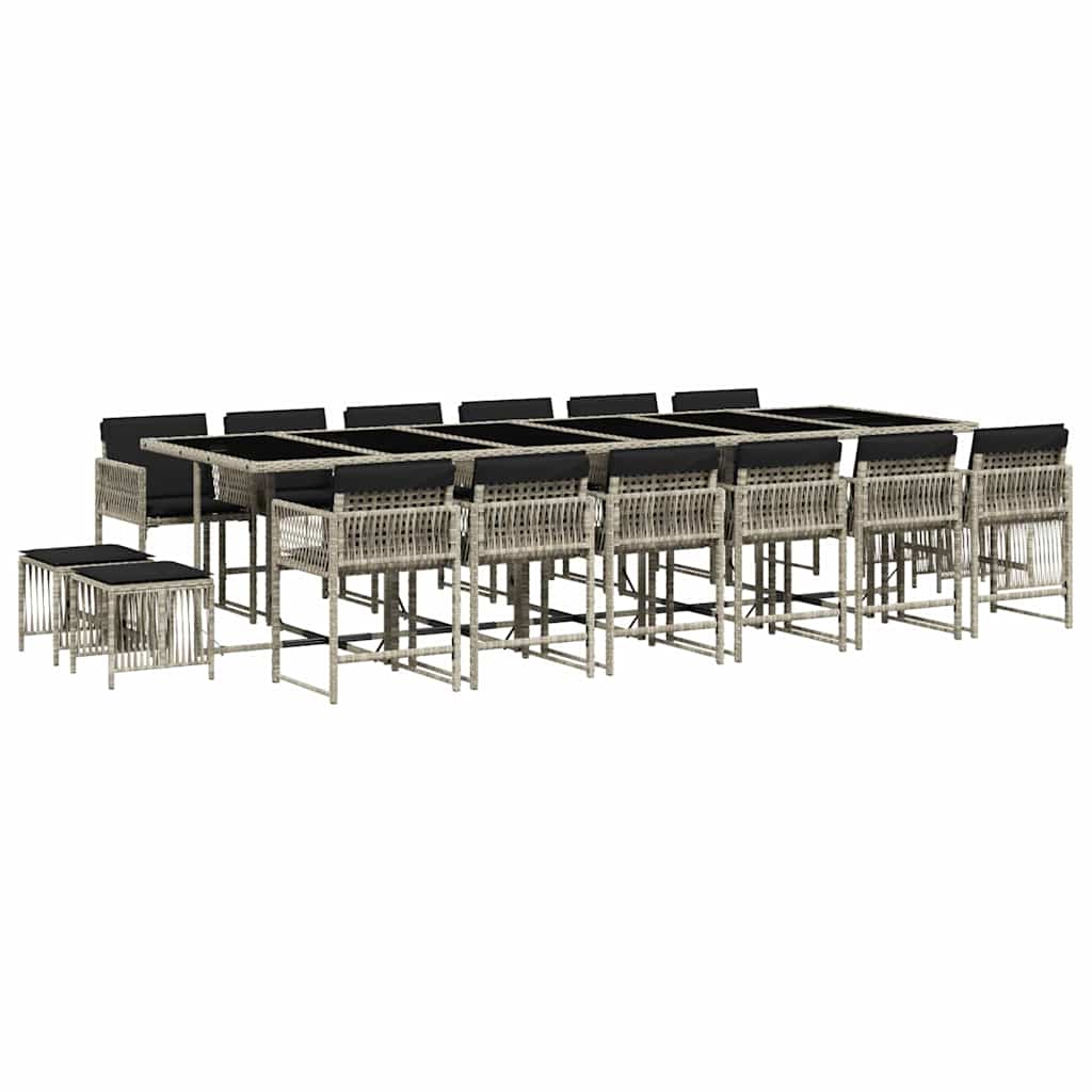Set da Pranzo da Giardino 17pz con Cuscini Grigio in Polyrattan | homemem39