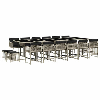 Set da Pranzo da Giardino 17pz con Cuscini Grigio in Polyrattan | homemem39