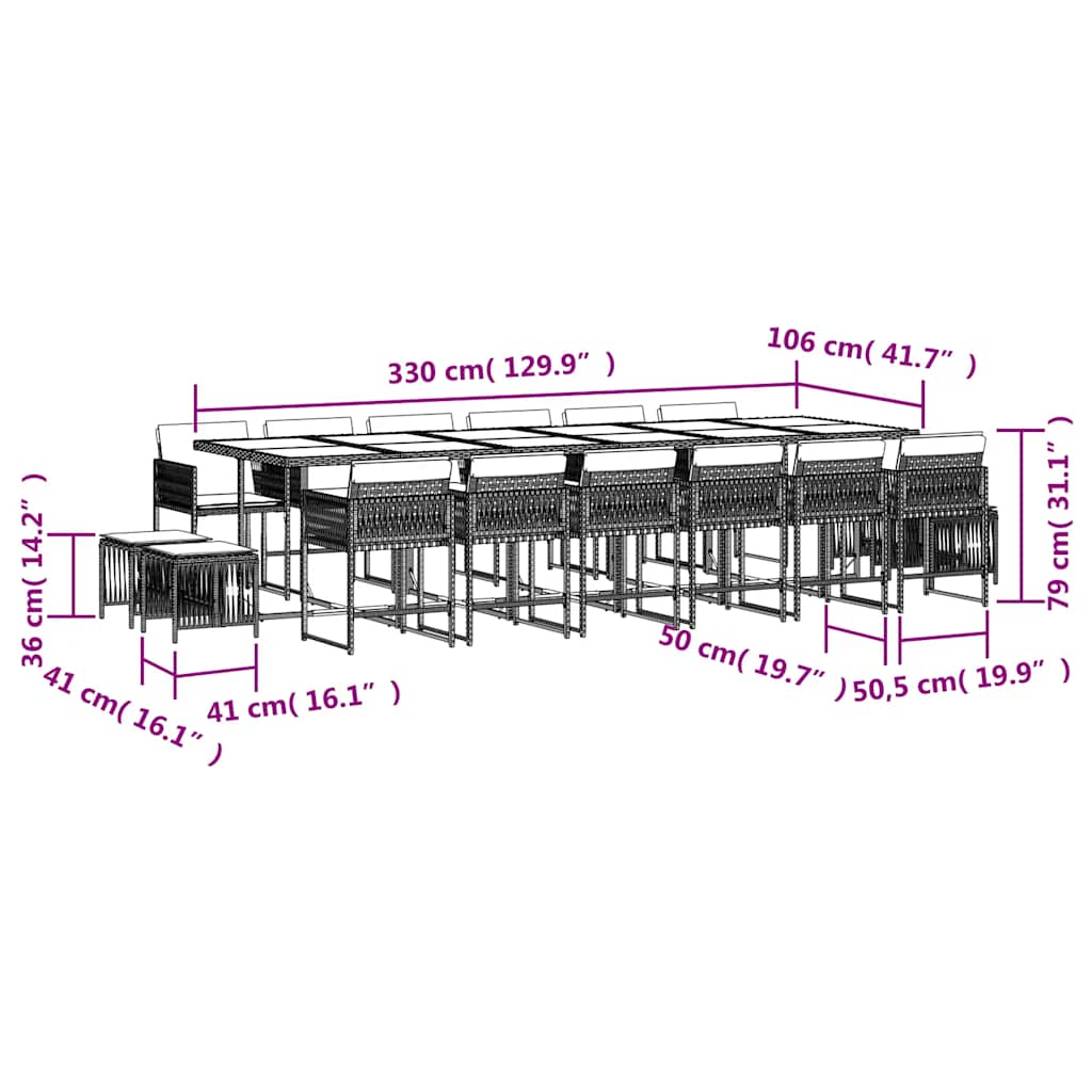 Set da Pranzo da Giardino 17pz con Cuscini Grigio in Polyrattan | homemem39