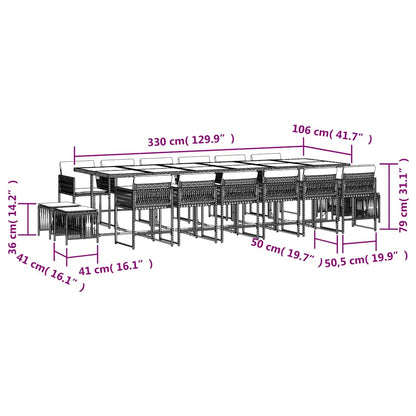 Set da Pranzo da Giardino 17pz con Cuscini Grigio in Polyrattan | homemem39