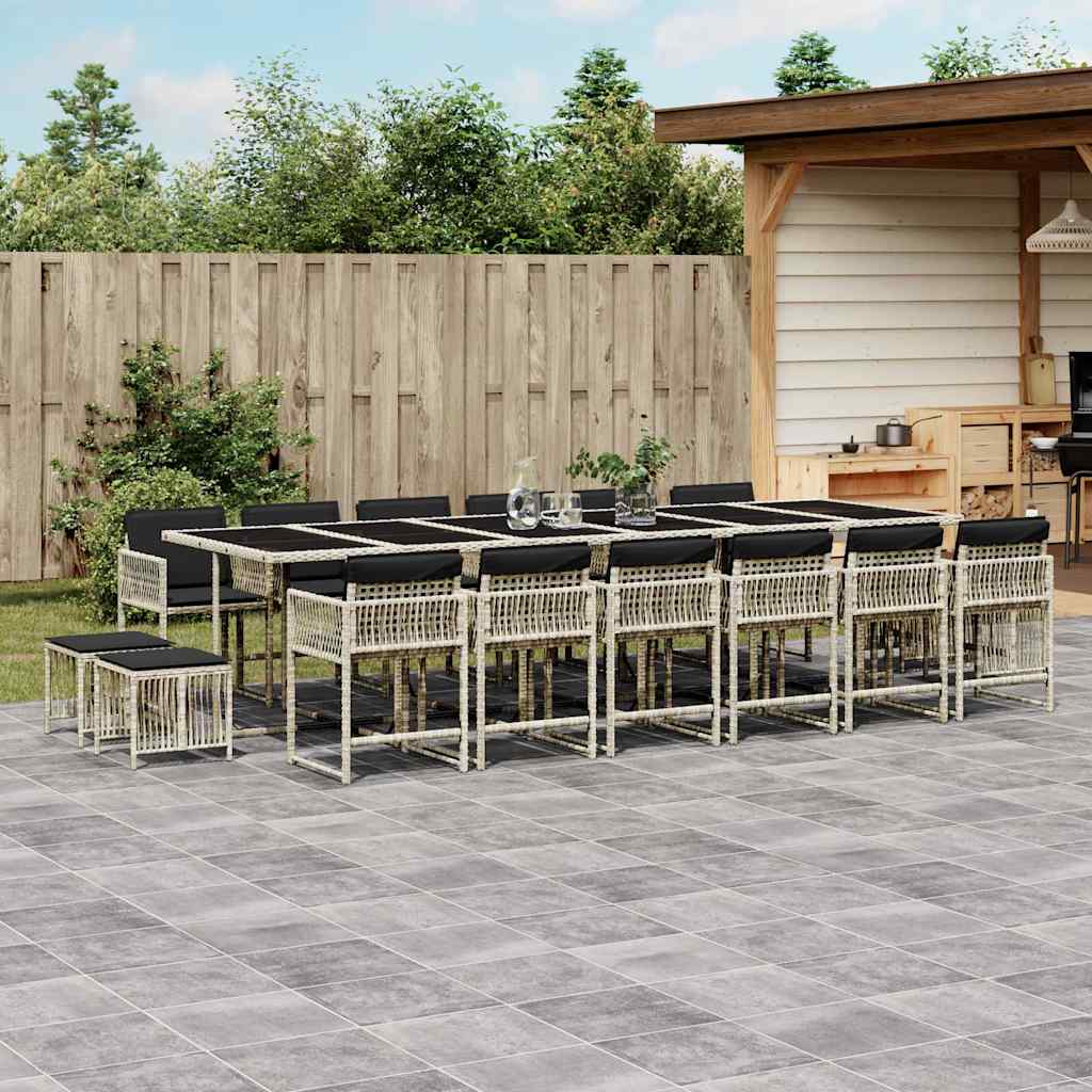 Set da Pranzo da Giardino 17pz con Cuscini Grigio in Polyrattan | homemem39