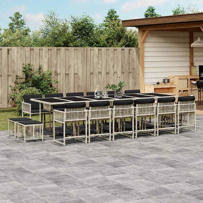 Set da Pranzo da Giardino 17pz con Cuscini Grigio in Polyrattan | homemem39