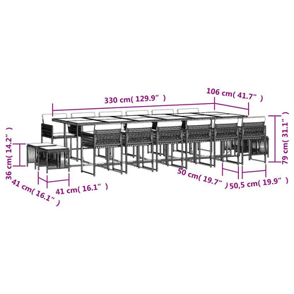 Set da Pranzo da Giardino 17 pz con Cuscini Nero in Polyrattan | homemem39