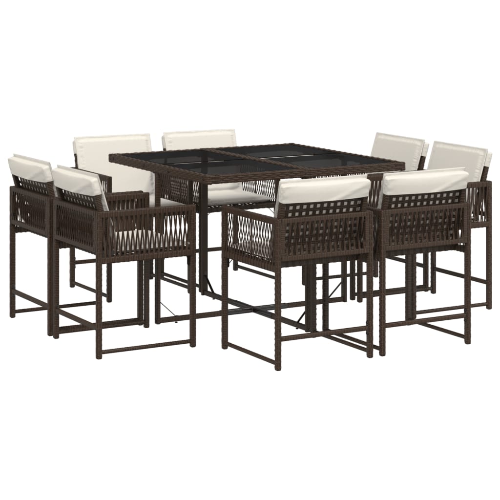 Set da Pranzo da Giardino 9pz con Cuscini Marrone in Polyrattan - homemem39