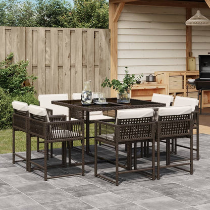 Set da Pranzo da Giardino 9pz con Cuscini Marrone in Polyrattan - homemem39