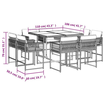 Set Pranzo da Giardino 9 pz con Cuscini Beige Misto Polyrattan | homemem39