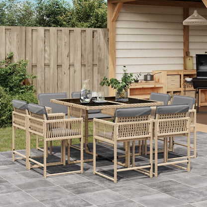 Set Pranzo da Giardino 9 pz con Cuscini Beige Misto Polyrattan - homemem39