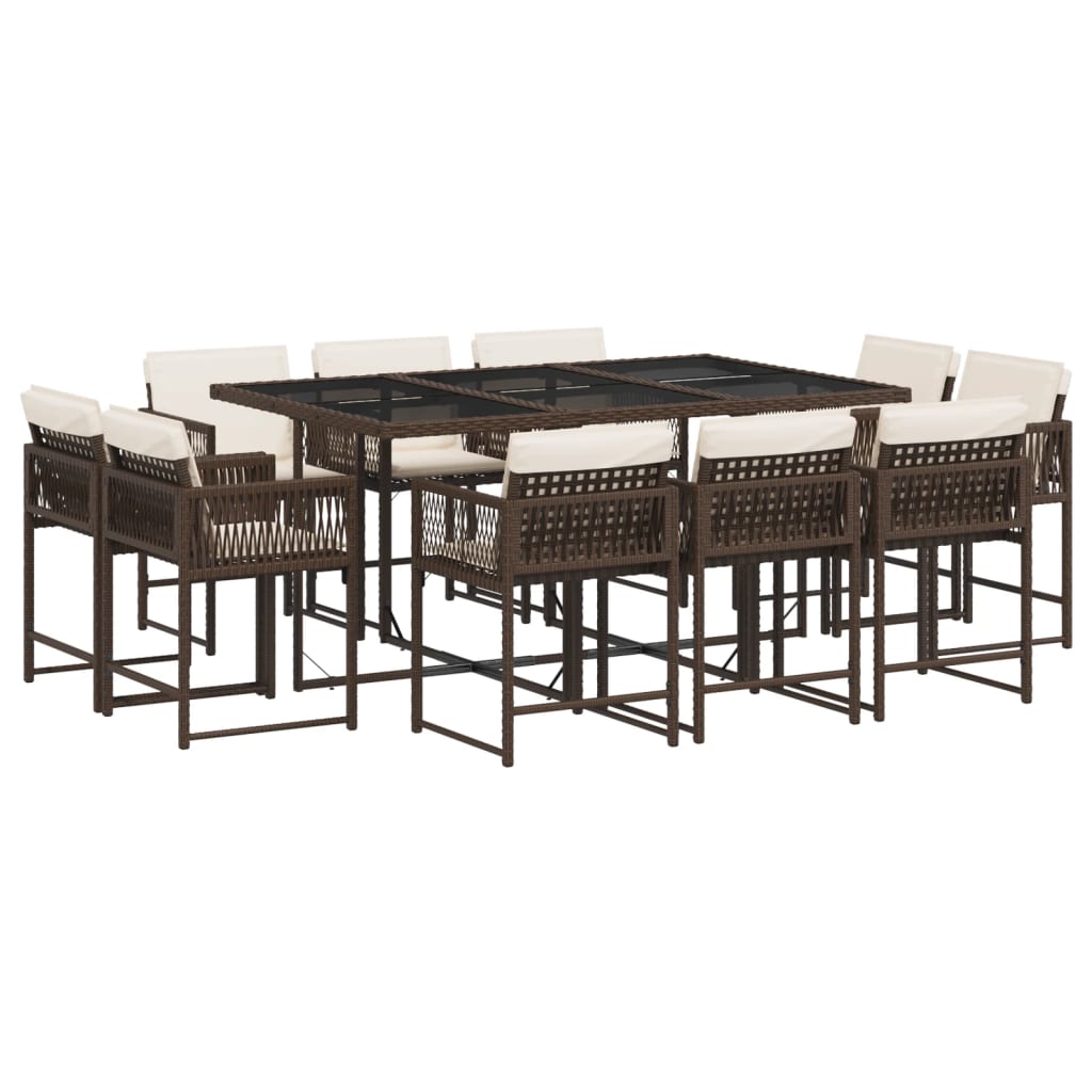 Set da Pranzo da Giardino 11 pz con Cuscini Polyrattan Marrone - homemem39