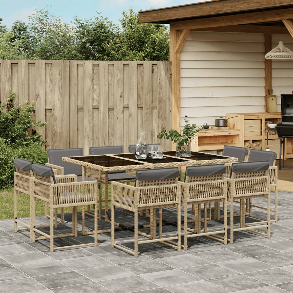Set Pranzo da Giardino 11 pz con Cuscini Beige Misto Polyrattan - homemem39