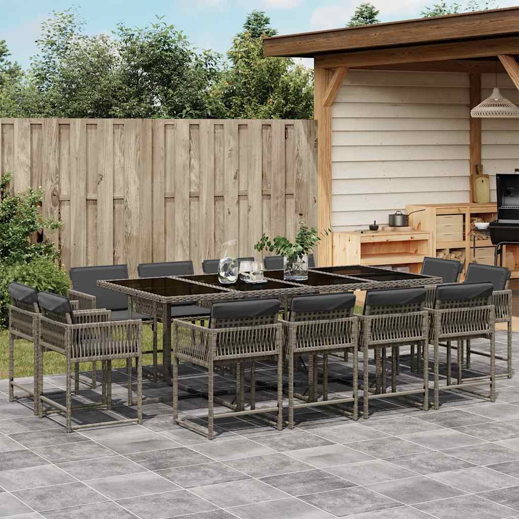 Set da Pranzo da Giardino 13pz con Cuscini Grigio in Polyrattan - homemem39