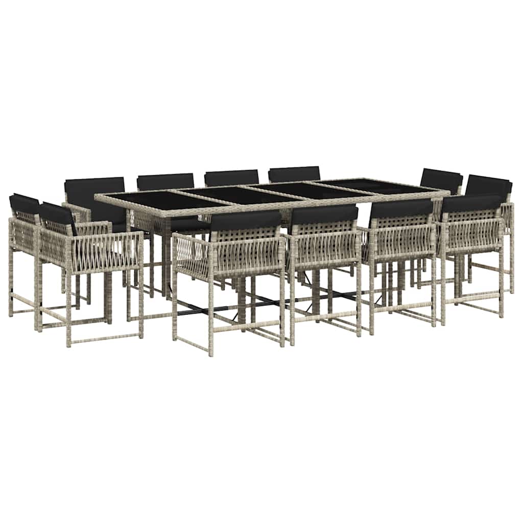 Set da Pranzo da Giardino 13pz con Cuscini Grigio in Polyrattan | homemem39