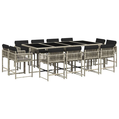 Set da Pranzo da Giardino 13pz con Cuscini Grigio in Polyrattan | homemem39