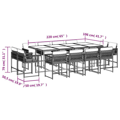 Set da Pranzo da Giardino 13pz con Cuscini Grigio in Polyrattan | homemem39