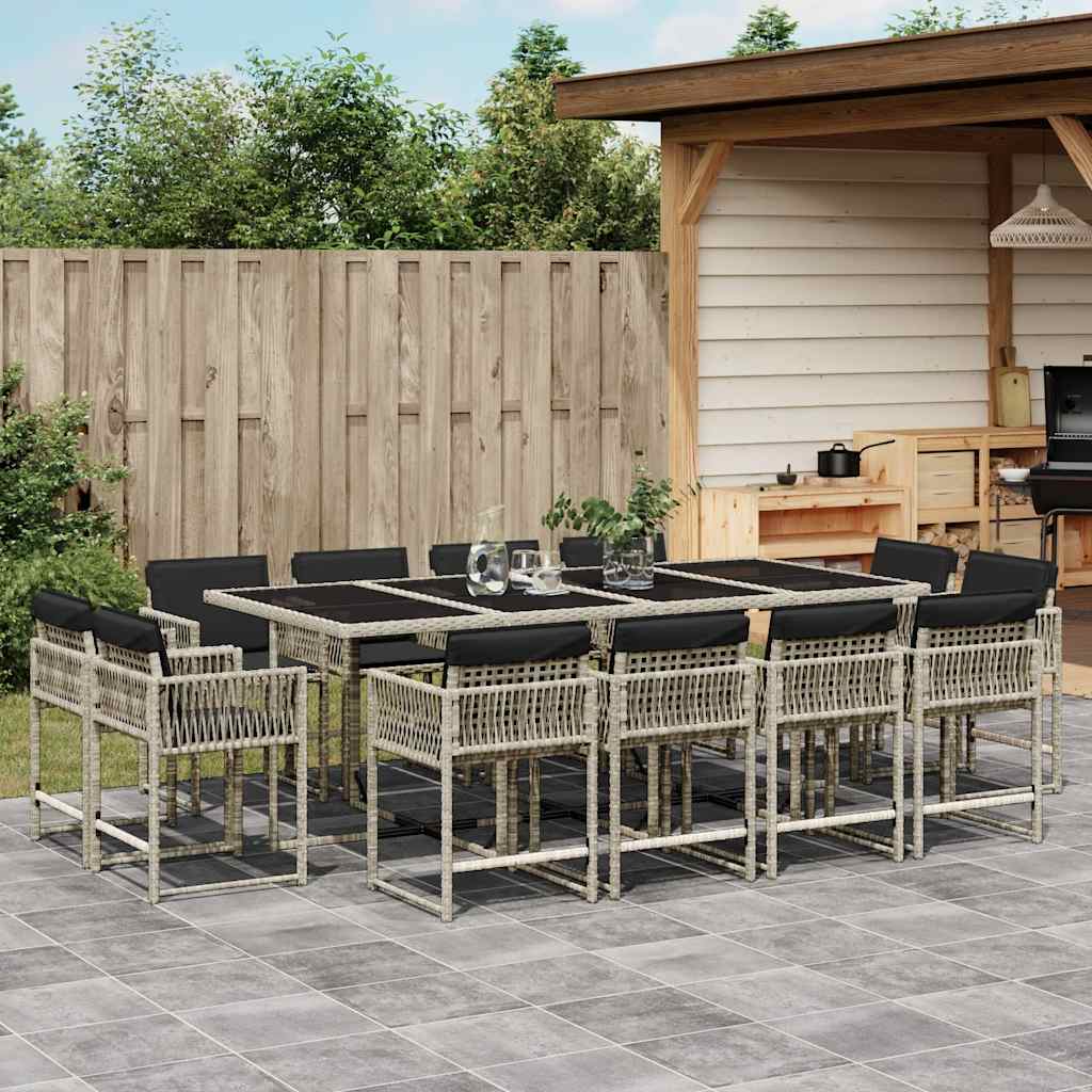 Set da Pranzo da Giardino 13pz con Cuscini Grigio in Polyrattan | homemem39