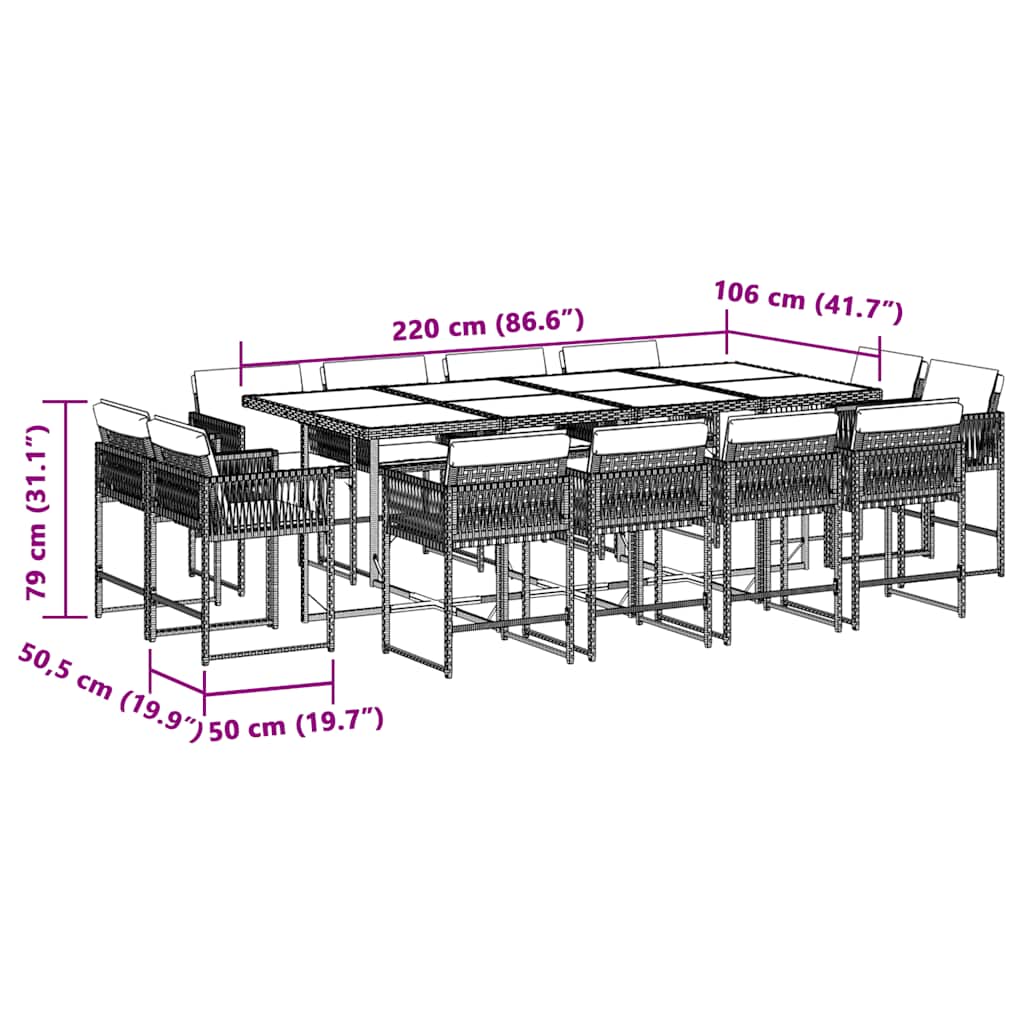 Set Pranzo da Giardino 13 pz con Cuscini Beige Misto Polyrattan - homemem39