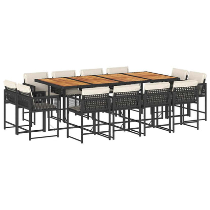 Set da Pranzo da Giardino 13pz con Cuscini Nero in Polyrattan | homemem39