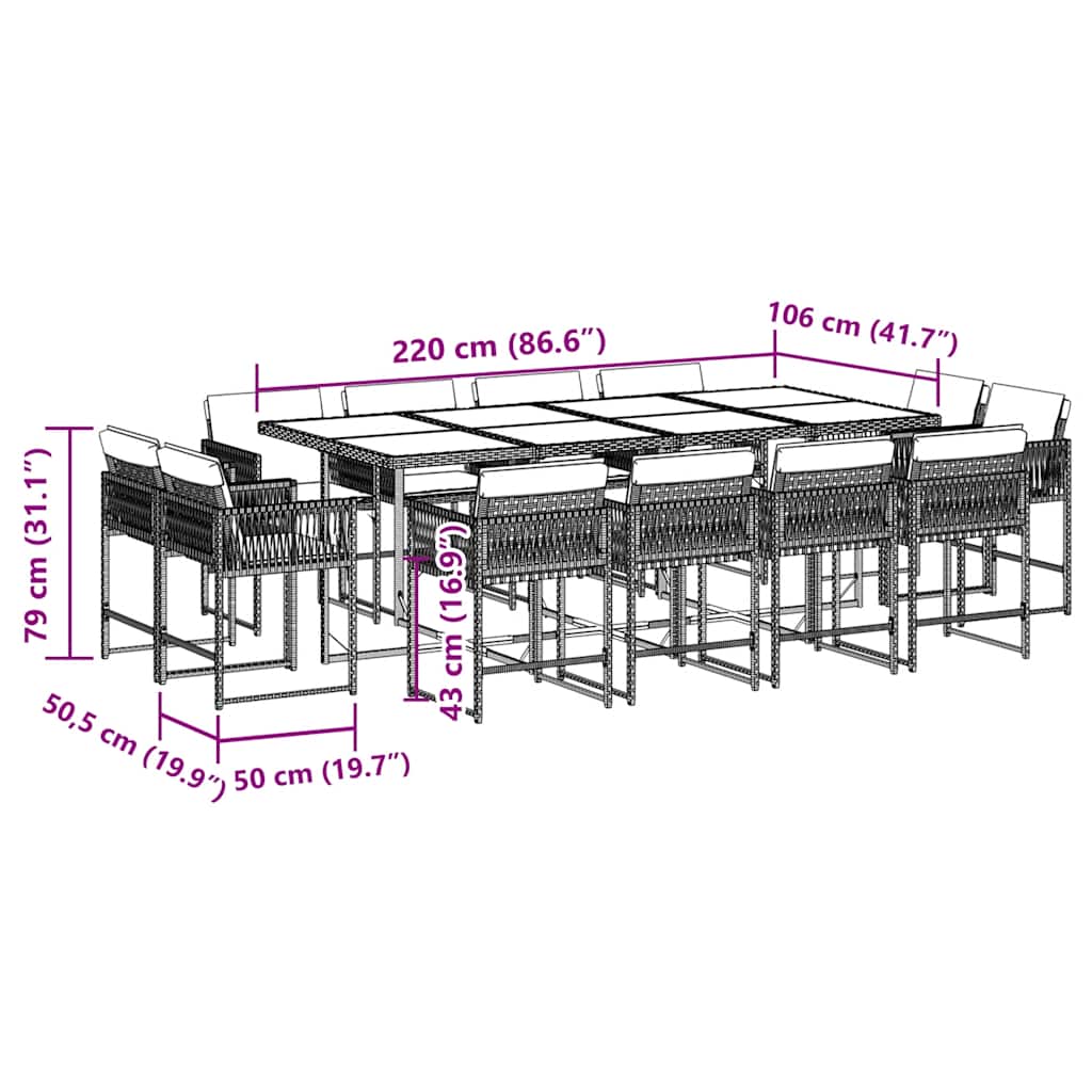 Set da Pranzo da Giardino 13pz con Cuscini Nero in Polyrattan | homemem39
