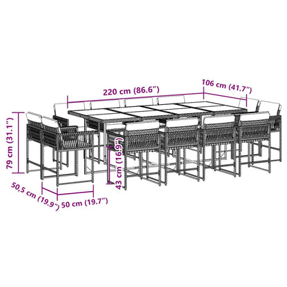 Set da Pranzo da Giardino 13pz con Cuscini Nero in Polyrattan | homemem39