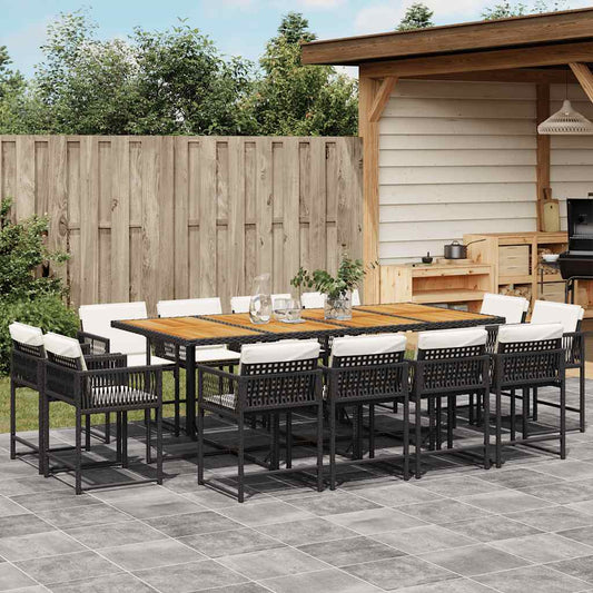 Set da Pranzo da Giardino 13pz con Cuscini Nero in Polyrattan | homemem39