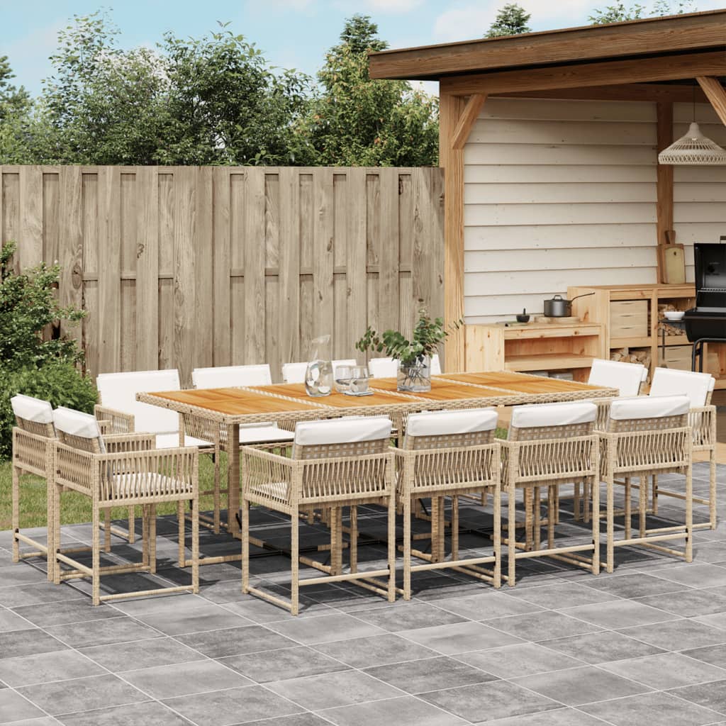 Set da Pranzo da Giardino 13 pz con Cuscini Beige in Polyrattan