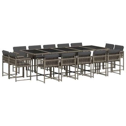 Set da Pranzo da Giardino 15 pz con Cuscini Grigio Polyrattan