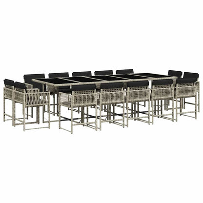 Set da Pranzo da Giardino 15 pz con Cuscini Grigio Polyrattan