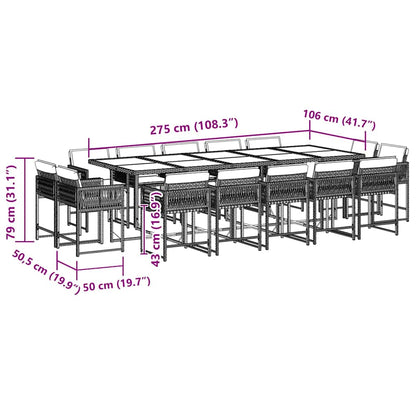 Set da Pranzo da Giardino 15 pz con Cuscini Nero in Polyrattan | homemem39