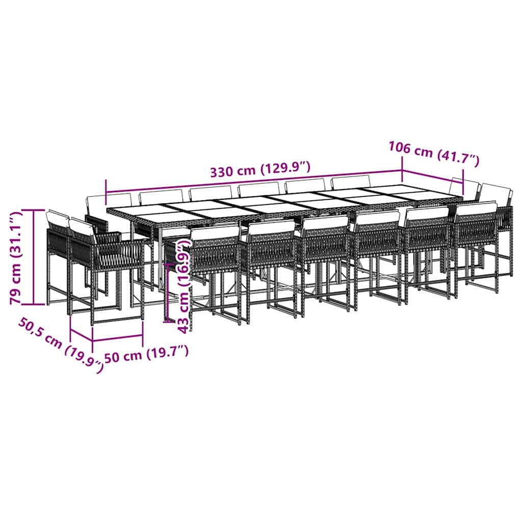 Set da Pranzo da Giardino 17 pz con Cuscini Nero in Polyrattan | homemem39