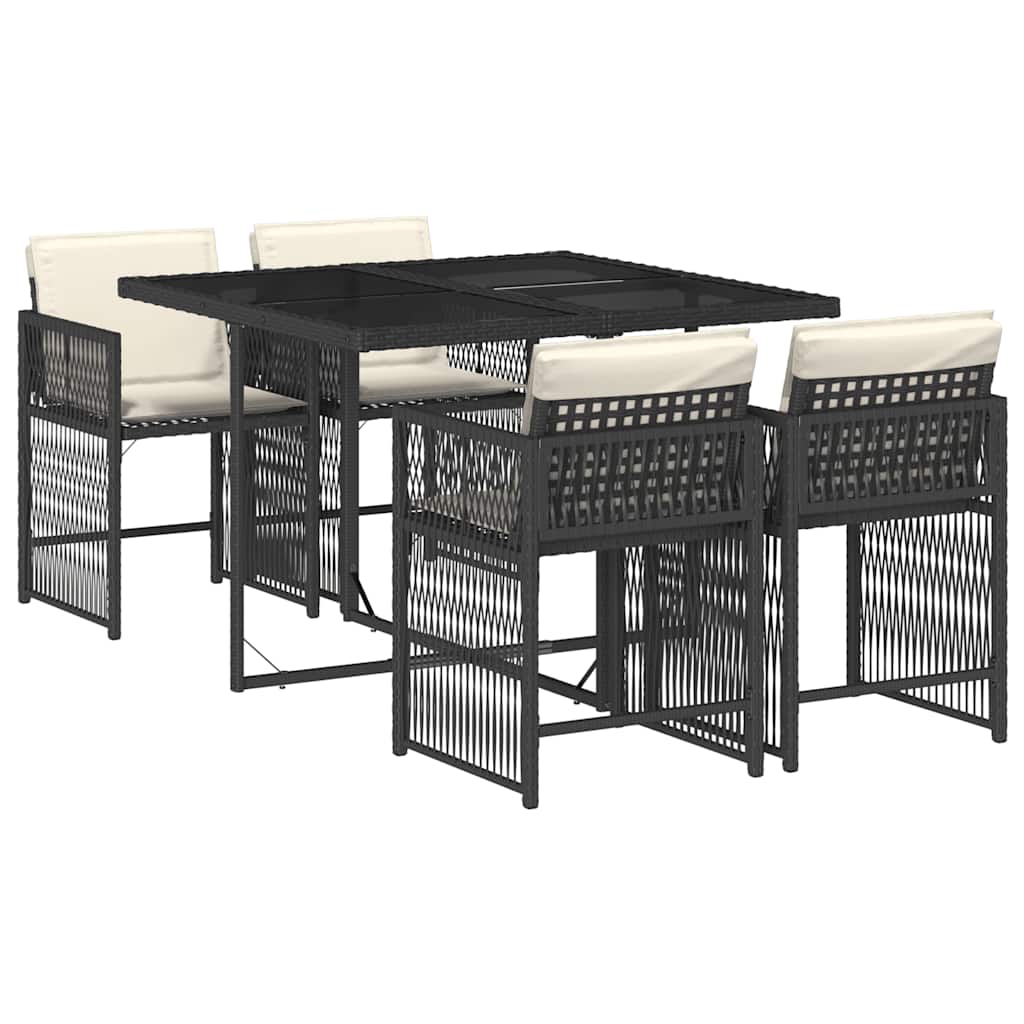 Set da Pranzo da Giardino 5 pz Nero con Cuscini in Polyrattan | homemem39