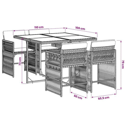 Set da Pranzo da Giardino 5 pz Nero con Cuscini in Polyrattan