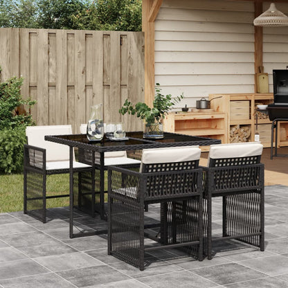 Set da Pranzo da Giardino 5 pz Nero con Cuscini in Polyrattan - homemem39
