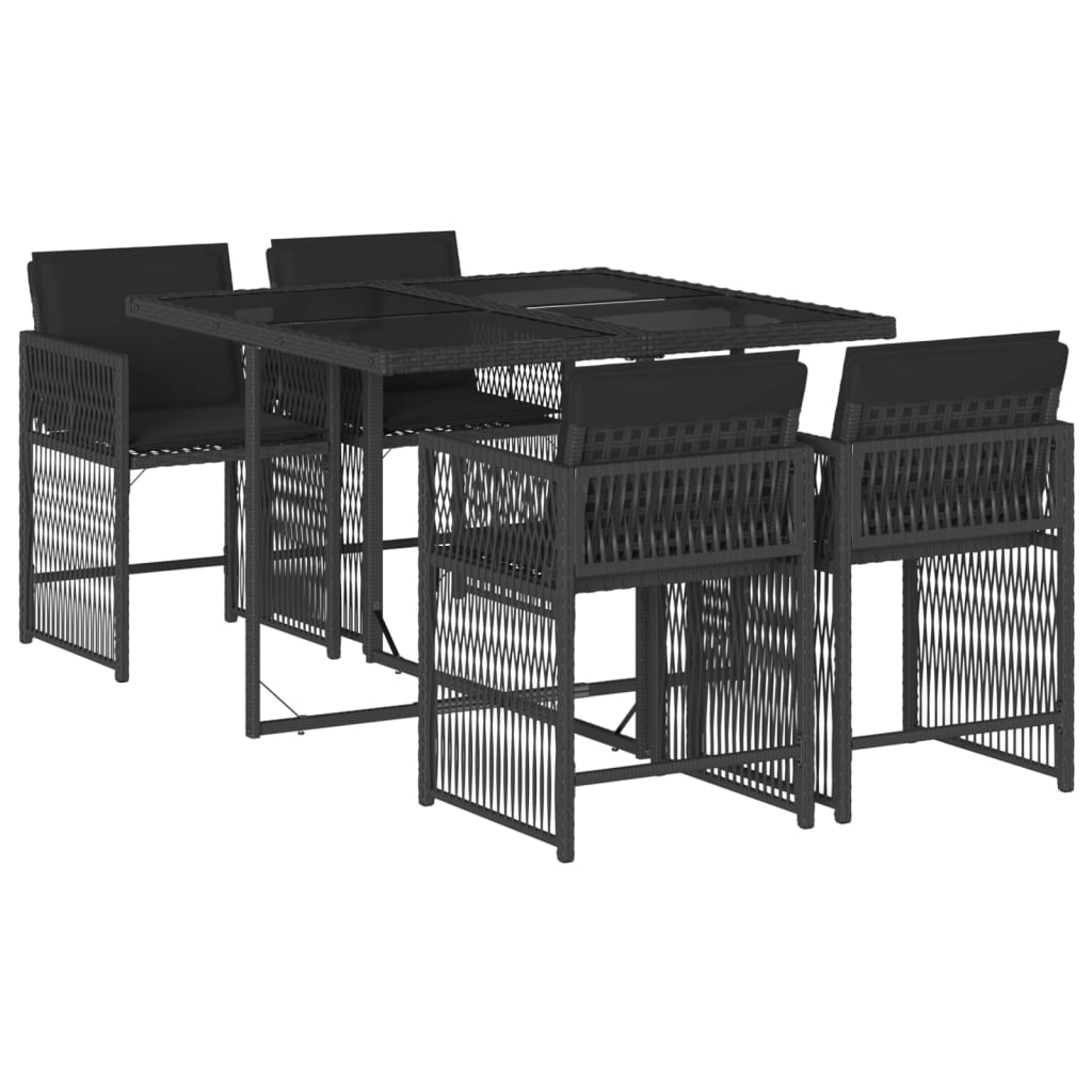 Set da Pranzo da Giardino 5 pz Nero con Cuscini in Polyrattan - homemem39
