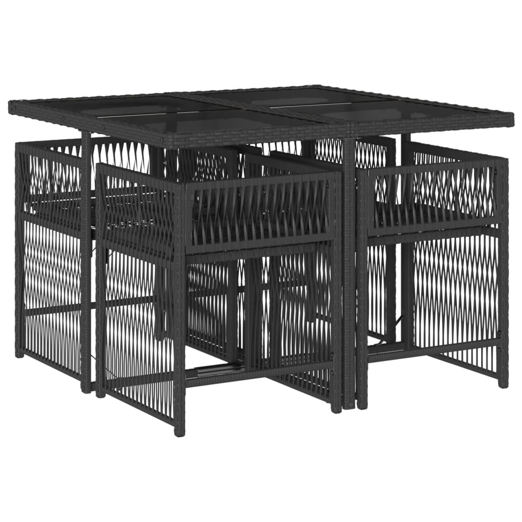 Set da Pranzo da Giardino 5 pz Nero con Cuscini in Polyrattan - homemem39