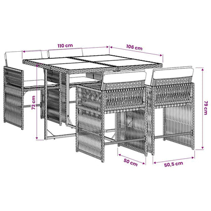 Set da Pranzo da Giardino 5 pz Nero con Cuscini in Polyrattan | homemem39