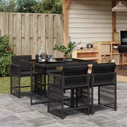 Set da Pranzo da Giardino 5 pz Nero con Cuscini in Polyrattan - homemem39